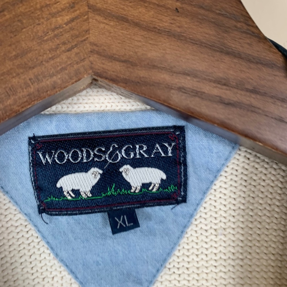 Vintage Woods & Gray  Cream Cotton  Cardigan Size XL Light Academia Preppy READ - Picture 7 of 10